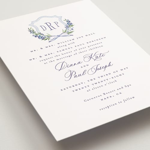 This is a tuscany petite wedding invitations with standard by Claudia Orengo called lavender printing on signature in petite