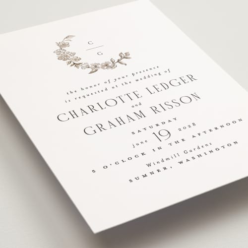 This is a sepia petite wedding invitations with standard by Itsy Belle Studio called daphne printing on signature in petite
