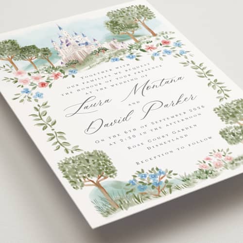 This is a spring petite wedding invitations with standard by Petra Kern called disney's once upon in a dream printing on signature in petite