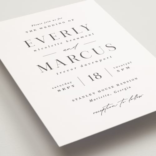 This is a snow petite wedding invitations with standard by Hooray Creative called everly printing on signature in petite