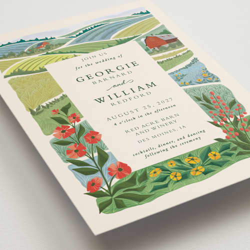 This is a barn petite wedding invitations with standard by Paper Sun Studio called farm and field printing on signature in petite