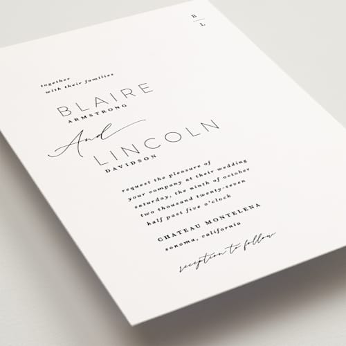 This is a tuxedo petite wedding invitations with standard by Kate Ahn called paire printing on signature in petite
