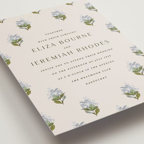 This is a almond petite wedding invitations with standard by Olivia Kanaley Inman called blockprint printing on signature in petite
