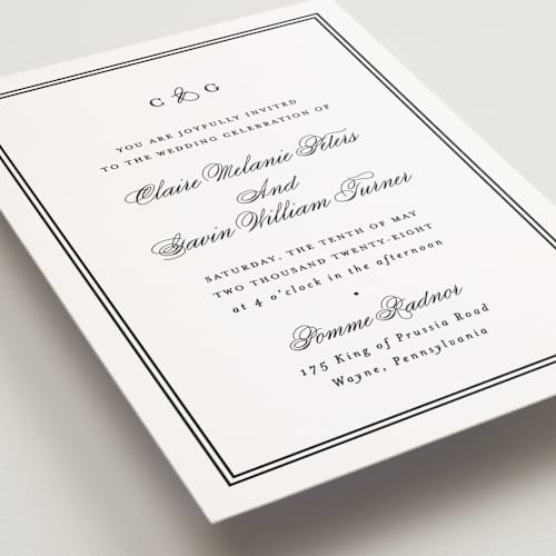 This is a tuxedo petite wedding invitations with standard by Carolyn MacLaren called timeless together printing on signature in petite