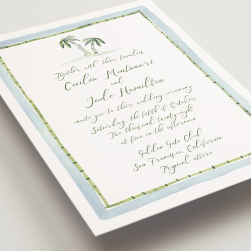 This is a celeste petite wedding invitations with standard by Pati Cascino called alento printing on signature in petite