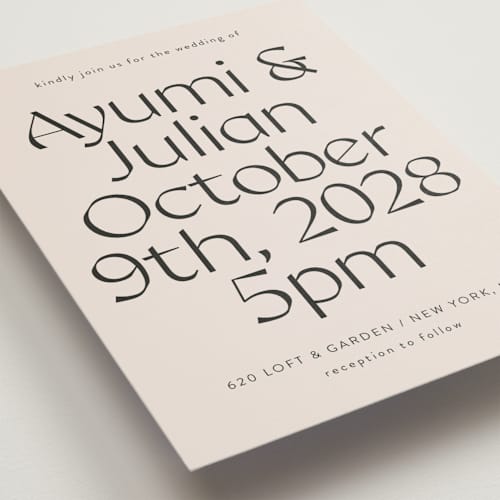This is a ivory petite wedding invitations with standard by Melanie Kosuge called ayumi printing on signature in petite