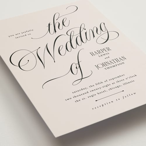 This is a linen petite wedding invitations with standard by Kate Ahn called mirin printing on signature in petite
