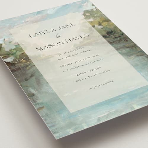 This is a lake petite wedding invitations with standard by Lindsay Megahed called reflections printing on signature in petite