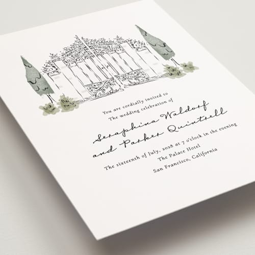 This is a forest petite wedding invitations with standard by Jackie Crawford called hand illustrated garden gate printing on signature in petite