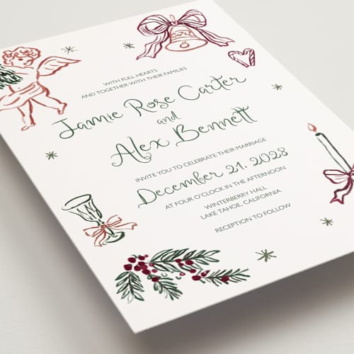 This is a enchanted holiday petite wedding invitations with standard by Cass Loh called holidays ink doodles printing on signature in petite