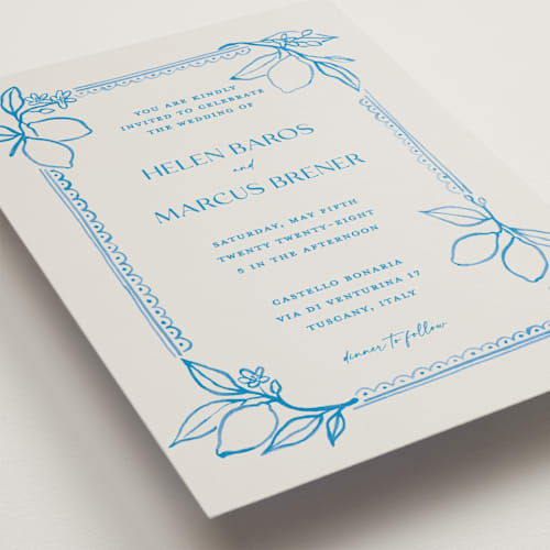 This is a ocean petite wedding invitations with standard by Pati Cascino called mediterraneo printing on signature in petite