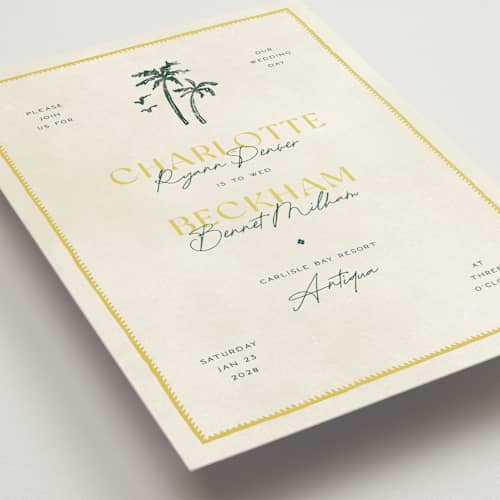This is a island citrus petite wedding invitations with standard by Pixel and Hank called coastal drift printing on signature in petite