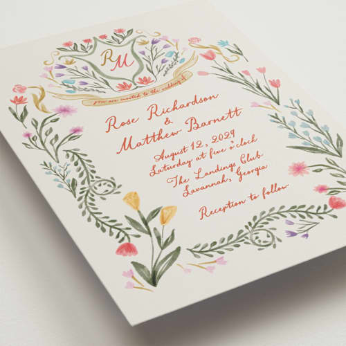 This is a sunset petite wedding invitations with standard by Maja Cunningham called chantilly printing on signature in petite