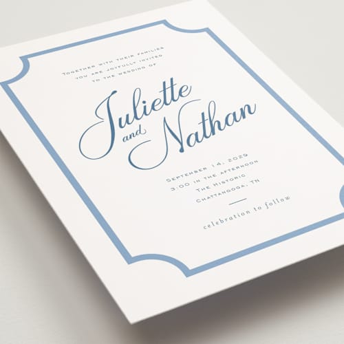 This is a bluebell petite wedding invitations with standard by Jessica Williams called marenza printing on signature in petite