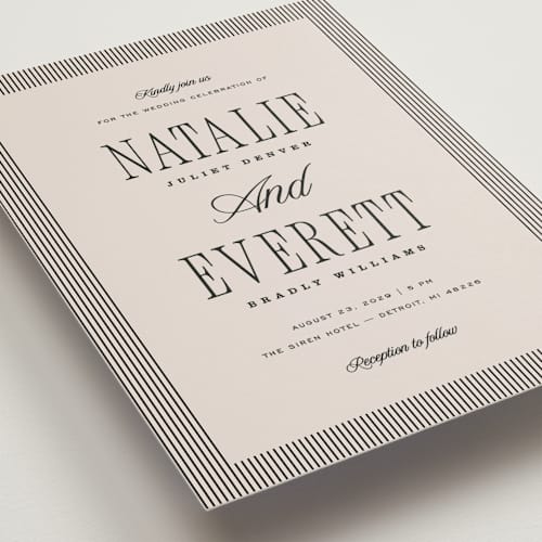 This is a noir petite wedding invitations with standard by Pixel and Hank called linea printing on signature in petite
