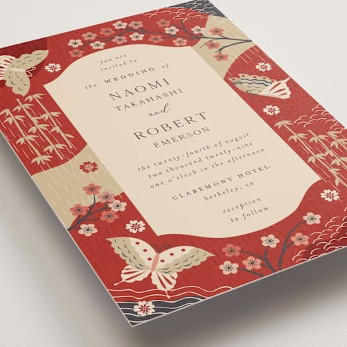 This is a rose petite wedding invitations with standard by Jennifer Holbrook called japanese textile printing on signature in petite