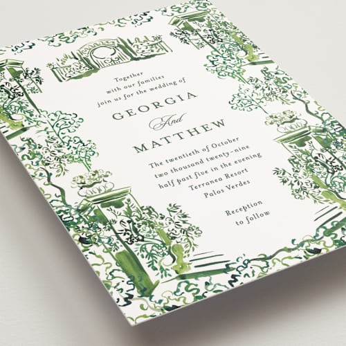 This is a sap petite wedding invitations with standard by Becky Nimoy called gates and pillars printing on signature in petite