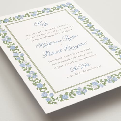This is a ocean petite wedding invitations with standard by Creo Study called pillowy border printing on signature in petite
