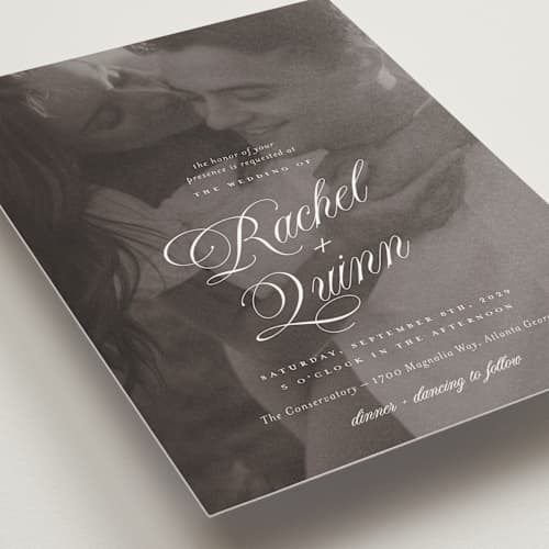 This is a ivory petite wedding invitations with standard by Paper Raven Co. called vintage romance printing on signature in petite