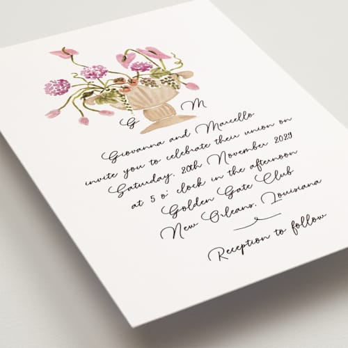 This is a deep blush petite wedding invitations with standard by Pati Cascino called barolo printing on signature in petite
