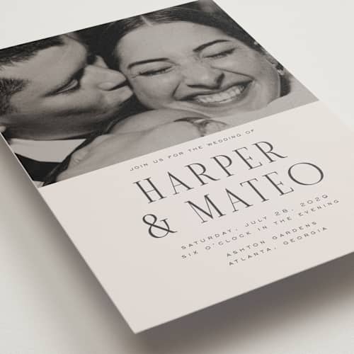 This is a sandstone petite wedding invitations with standard by Nicole Walsh called close-up printing on signature in petite