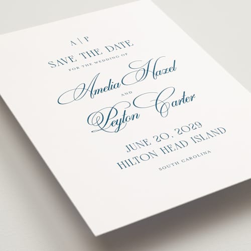 This is a ocean petite save the dates with standard by Kelly Schmidt called hilton printing on signature in petite