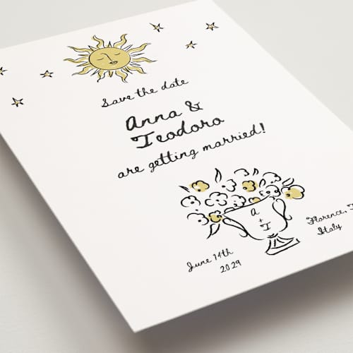 This is a nero petite save the dates with standard by Helena Vitto called amore mio printing on signature in petite