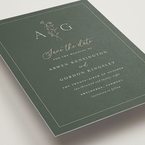 This is a juniper petite save the dates with standard by chocomocacino called kouignette printing on signature in petite