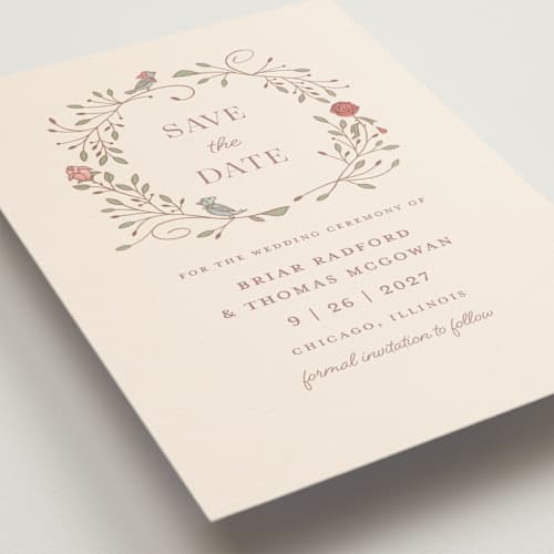This is a autumn petite save the dates with standard by Morgan Ramberg called disney storybook printing on signature in petite