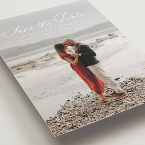 This is a cloud save the date postcards with standard by Ashlee Townsend called enchanted love printing on signature in postcard