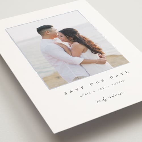 This is a shadow save the date postcards with standard by Kasia Labocki called border printing on signature in postcard