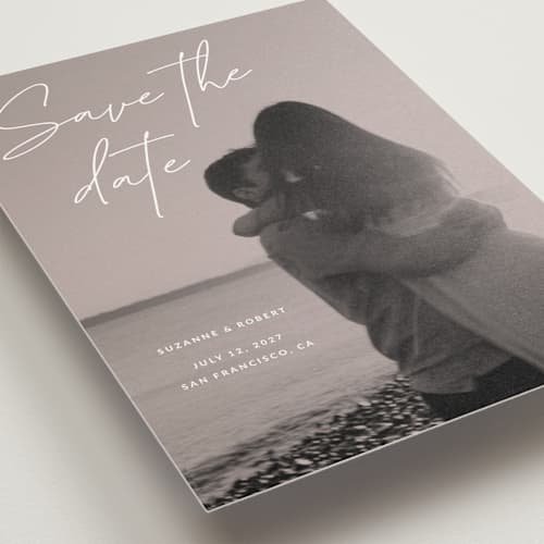 This is a rose save the date postcards with standard by Sumak Studio called blush printing on signature in postcard