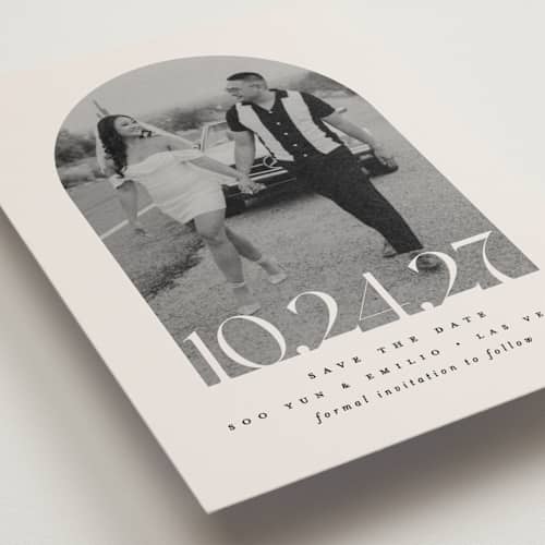 This is a latte save the date postcards with standard by Brooke Chandler called era printing on signature in postcard