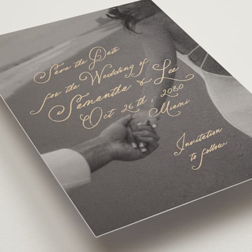 This is a wheat save the date postcards with standard by AK Graphics called twirl printing on signature in postcard