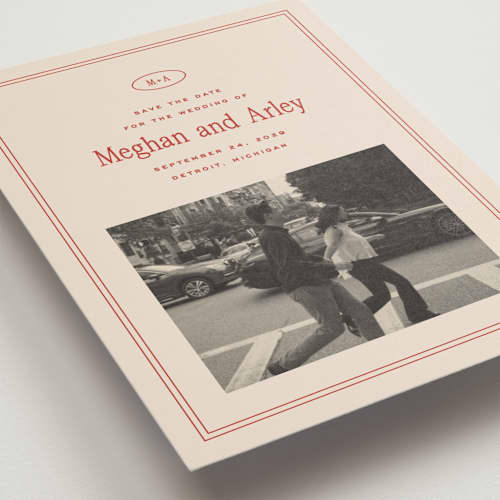 This is a cherry save the date postcards with standard by Ellen Schlegelmilch called cherry printing on signature in postcard