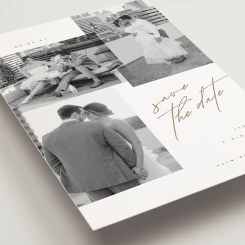 This is a cognac save the date postcards with standard by Kristie Kern called forte printing on signature in postcard