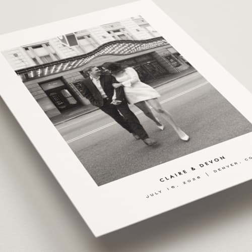 This is a silk save the date postcards with standard by Kelly Schmidt called framed minimalist printing on signature in postcard