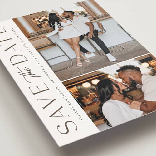 This is a taupe save the date postcards with standard by Kristen Smith called atlas printing on signature in postcard