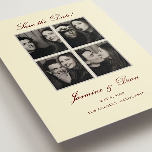 This is a wine rose save the date postcards with standard by Kalea called classic four printing on signature in postcard