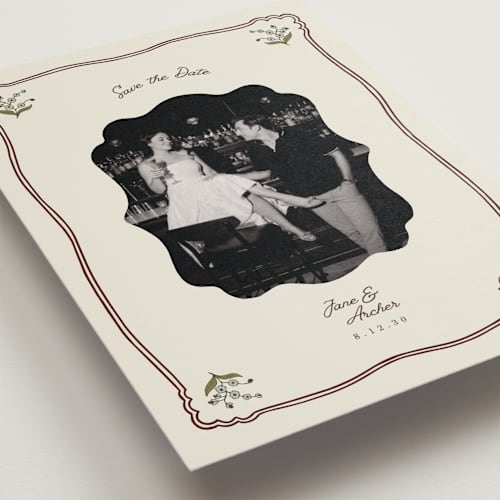 This is a wine save the date postcards with standard by Olivia Brinks called married + matted photo printing on signature in postcard
