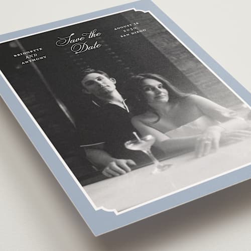 This is a neptune save the date postcards with standard by Heather Schertzer called notched printing on signature in postcard