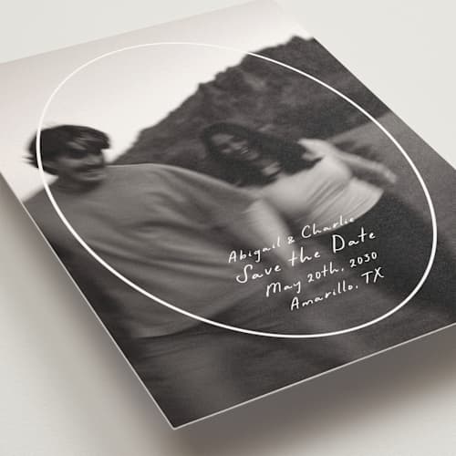 This is a parchment save the date postcards with standard by Nicole Walsh called oval frame printing on signature in postcard