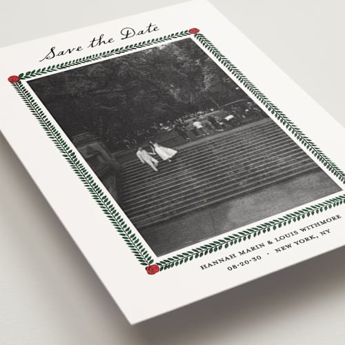 This is a rose save the date postcards with standard by Studio Suku called garden rose printing on signature in postcard
