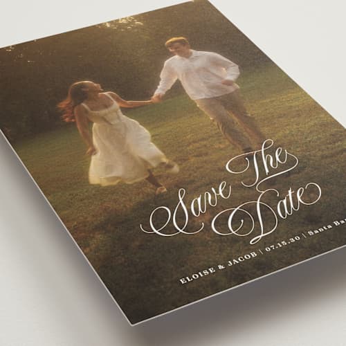 This is a ivory save the date postcards with standard by Shirley Lin Schneider called classic romanticism printing on signature in postcard