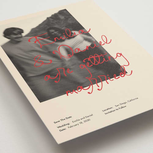 This is a poppy save the date postcards with standard by Jennifer Lew called feature printing on signature in postcard