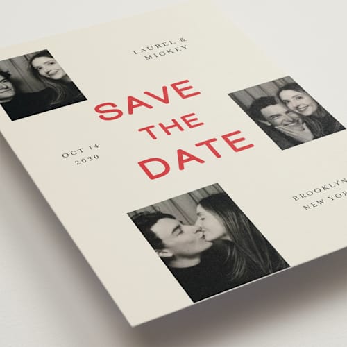 This is a poppy save the date postcards with standard by Studio Suku called little snapshots printing on signature in postcard