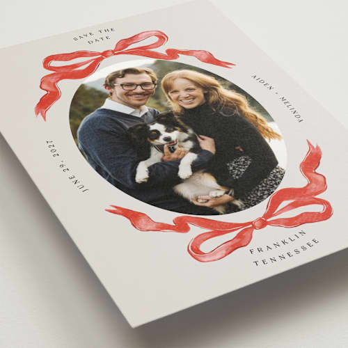 This is a candy save the date postcards with standard by Pati Cascino called gibson printing on signature in postcard