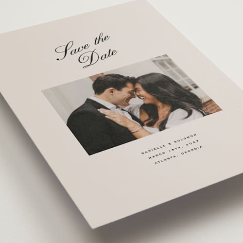 This is a clay save the date postcards with standard by Olivia Kanaley Inman called hayworth printing on signature in postcard