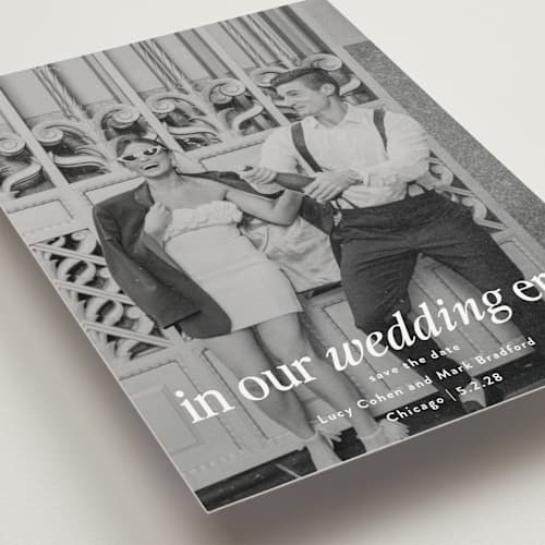 This is a quartz save the date postcards with standard by Angela Marzuki called holiday era printing on signature in postcard