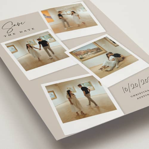 This is a dune save the date postcards with standard by Kerry Doyle called instant elegance printing on signature in postcard